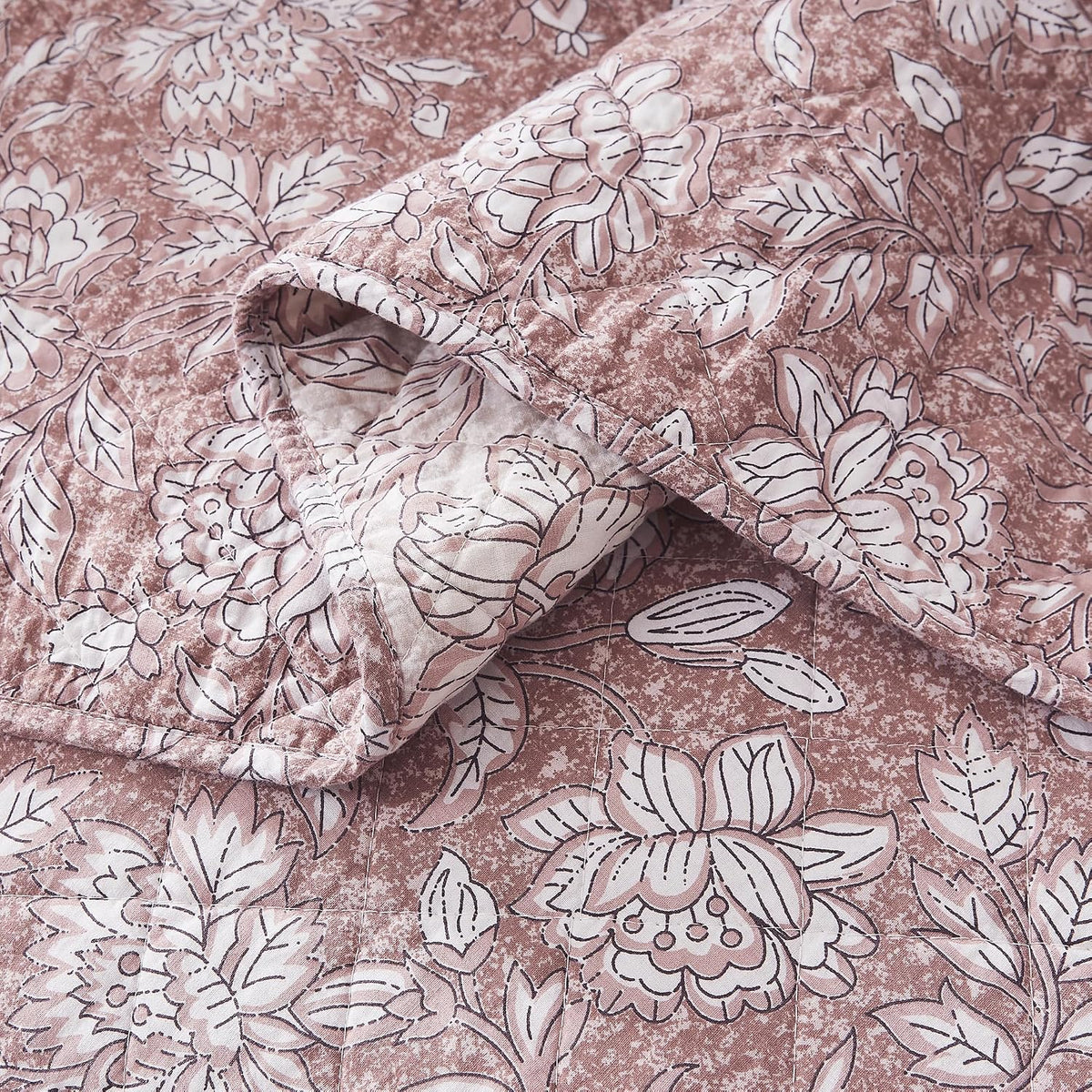 Lush Decor Zara Floral Block Reversible Cotton Quilt 3 Piece Set King/Cal King Terracotta - Floral Bedding Set - Block Print Quilt - Vintage Coquette Decor