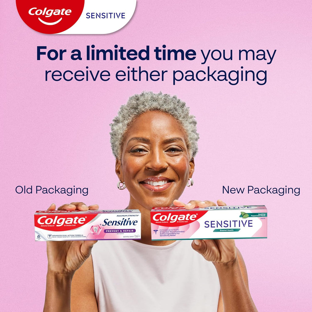 Colgate Sensitive Enamel Health Toothpaste for Sensitive Teeth, 24 Pack, Toothpaste with Fluoride and 5% Potassium Nitrate, Helps Prevent Bad Breath, Soothing Peppermint Flavor, 6 oz, 24 Pack