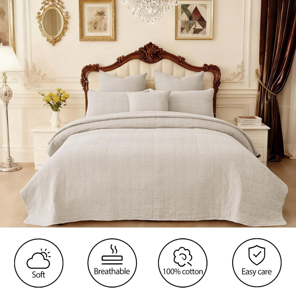 90x92 Queen Size Quilt Set with Pillow Shams Quilted Bedding Cover Ultra Soft Bedspread 3 Pieces Lightweight Soft Blanket for Home Decor,Khaki
