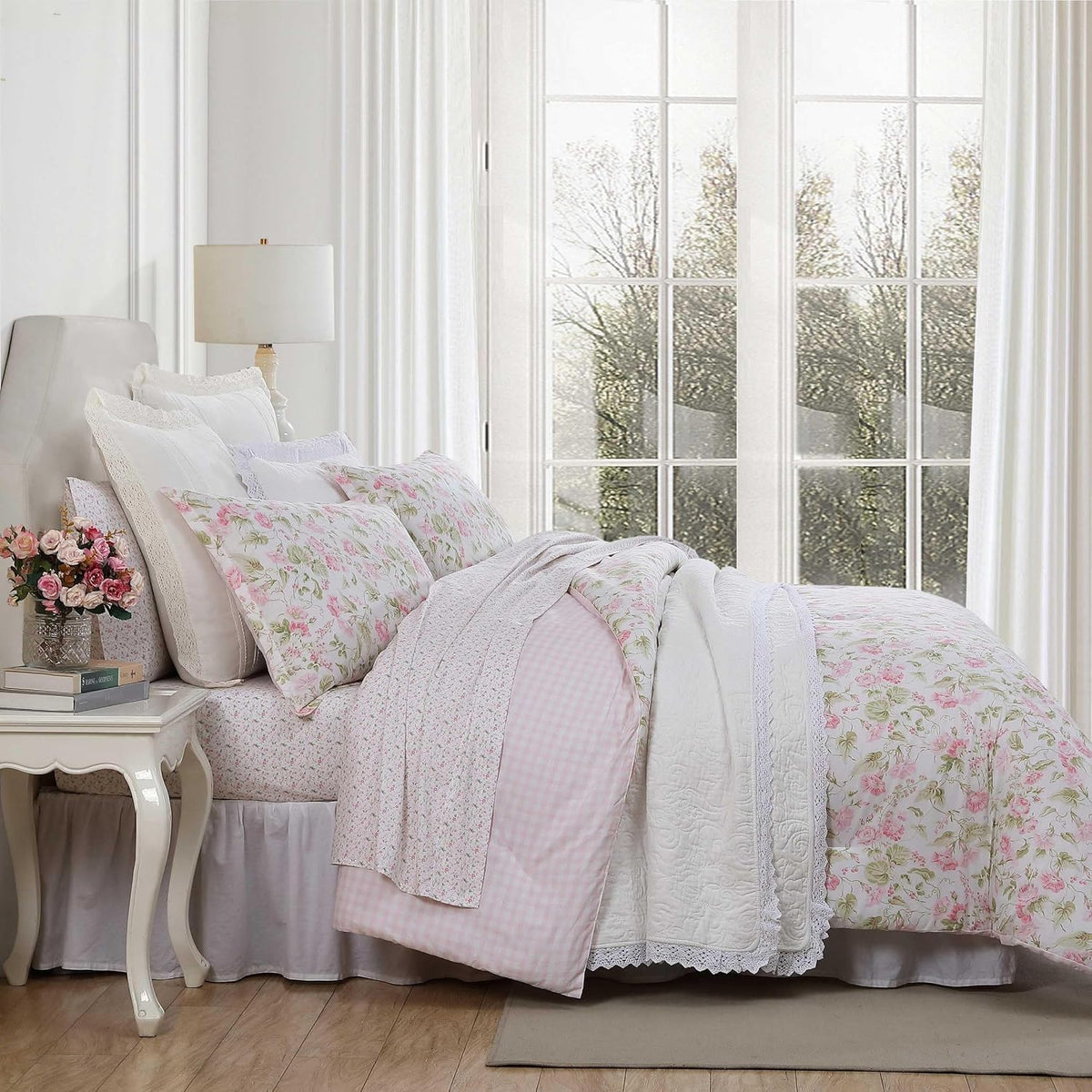 Laura Ashley - King Comforter Set, Luxuriously Soft Bedding with Matching Shams, Coquette Room Decor (Morning Gloria Pink, King)