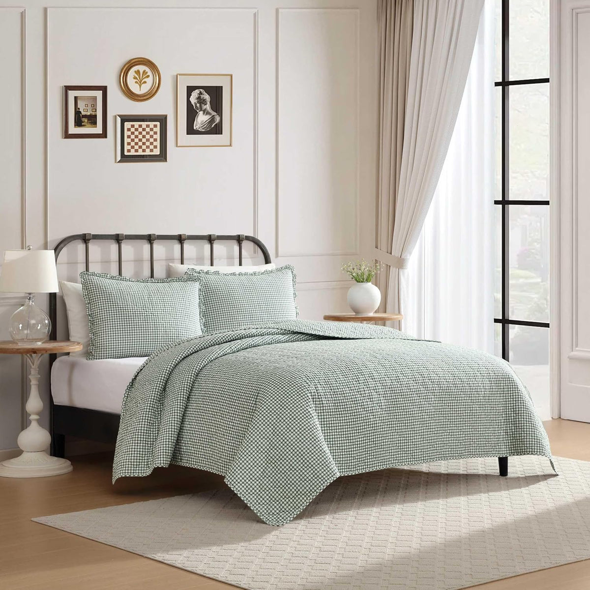 Laura Ashley - Full/Queen Quilt Set, Pre-Washed Cotton Bedding with Matching Sham, Lightweight for Year Round Use, Oeko-Tex Certified (Gracies Gingham Green)