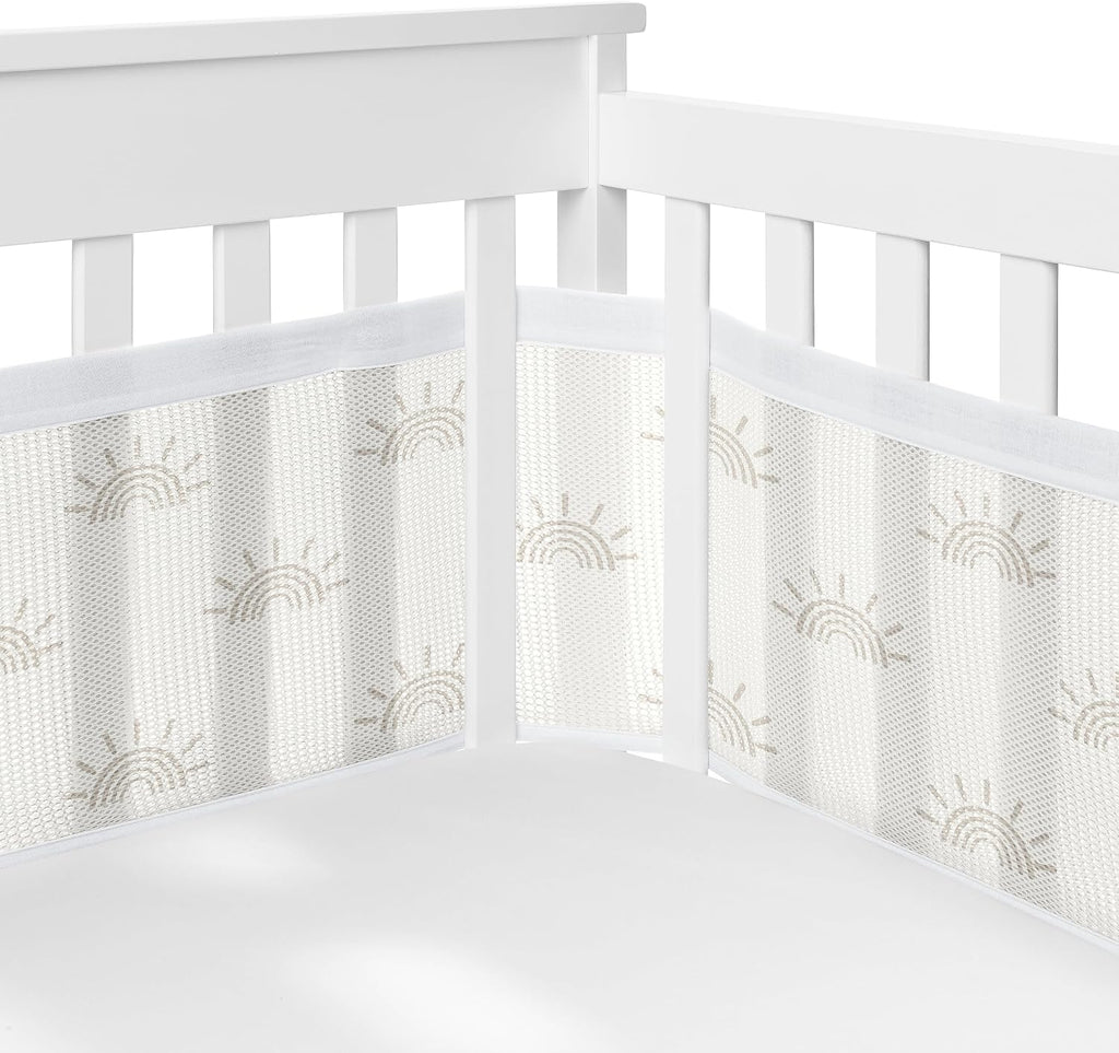 Sweet Jojo Designs Ivory Boho Chic Sun Boy Girl Gender Neutral Baby Crib Bedding Set Infant Nursery Room BreathableBaby Breathable Mesh Crib Liner 6p Off White Cotton Bohemian Farmhouse Shabby Tufted
