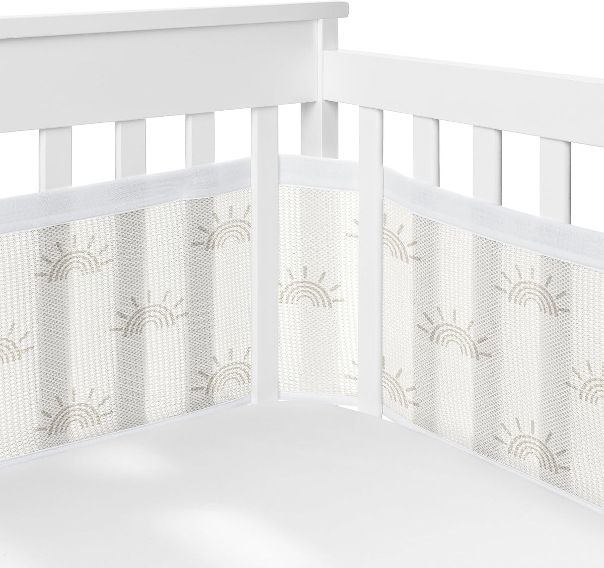 Sweet Jojo Designs Ivory Boho Chic Sun Boy Girl Gender Neutral Baby Crib Bedding Set Infant Nursery Room BreathableBaby Breathable Mesh Crib Liner 6p Off White Cotton Bohemian Farmhouse Shabby Tufted