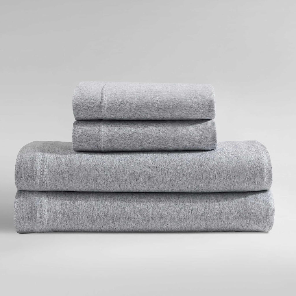 Calvin Klein - King Size Sheets Set, Naturally Soft Cotton-Blend Melange Jersey Bedding - Bed Sheets with Matching Pillowcases & Fitted Sheet (Modern Cotton Grey/Blue)