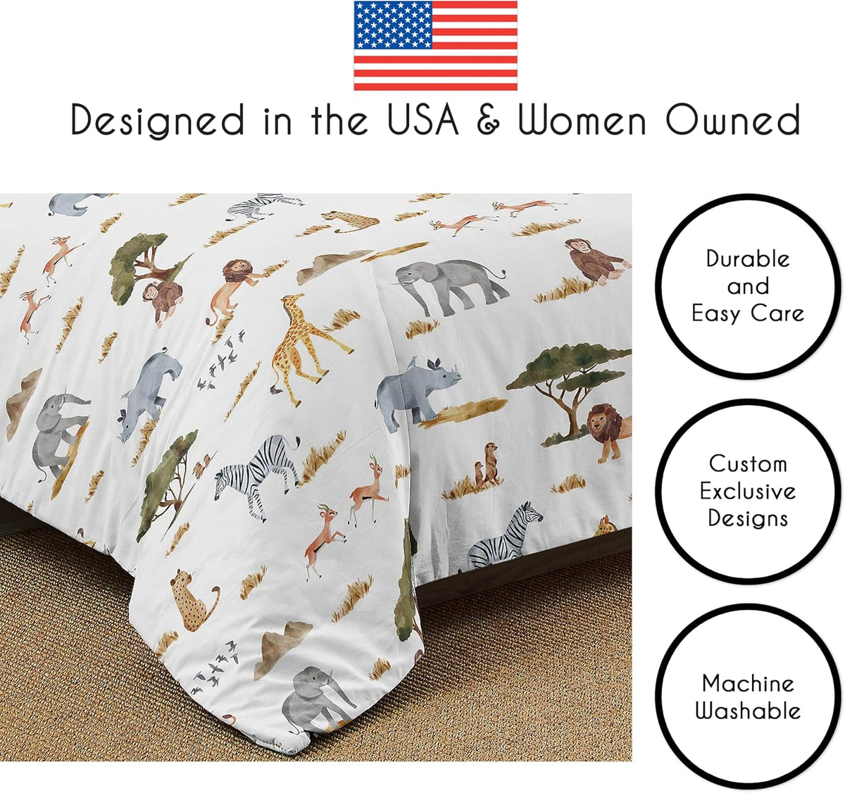 Sweet Jojo Designs 2-Piece Twin Comforter Set (Jungle Animals) for Boys/Girls, Children, Kids Bedding, Bed in a Bag incl. Blanket & Pillow Sham (Wildlife, Safari, Animal, Elephant, Giraffe, Monkey)