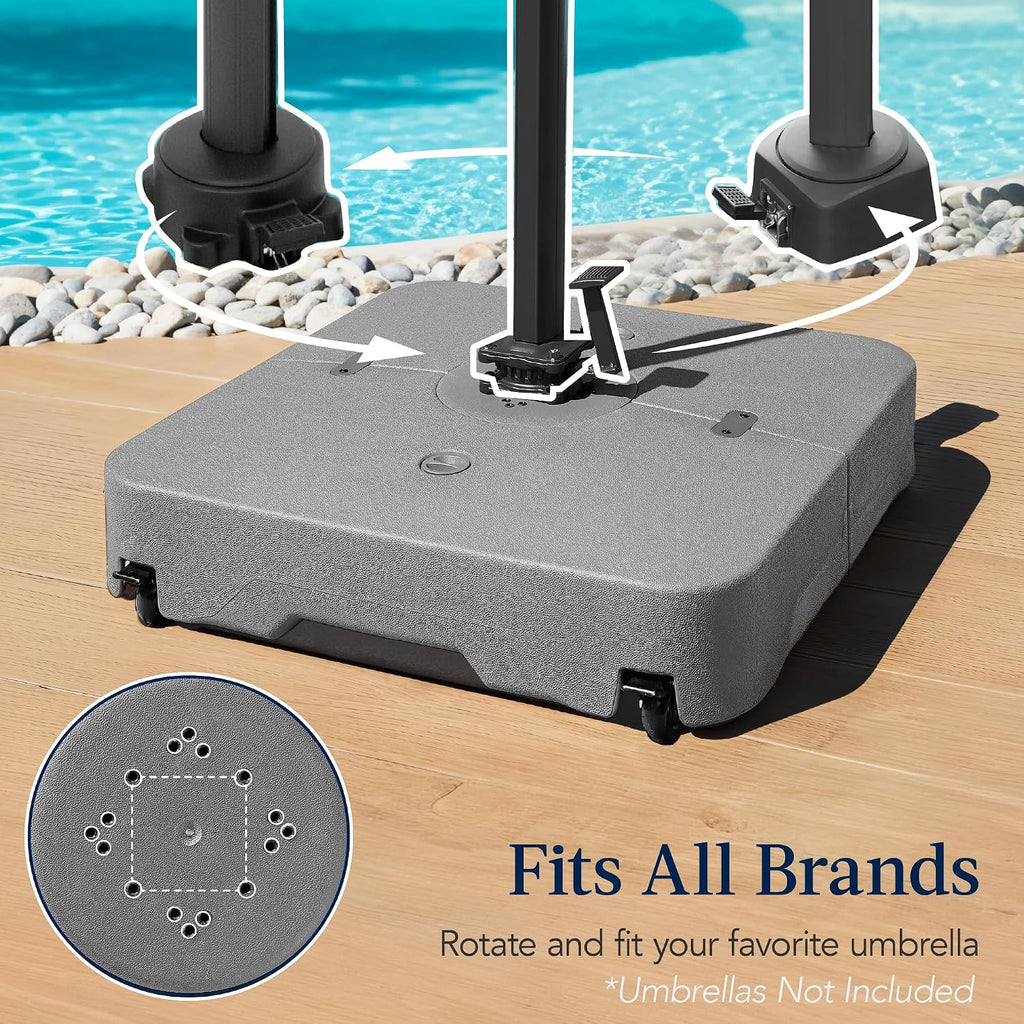 Best Choice Products 330lb Mobile Cantilever Offset Patio Umbrella Base, Universal Fit Heavy-Duty Outdoor Portable Stand w/Wheels Locks, Fillable Weights Set - Gray