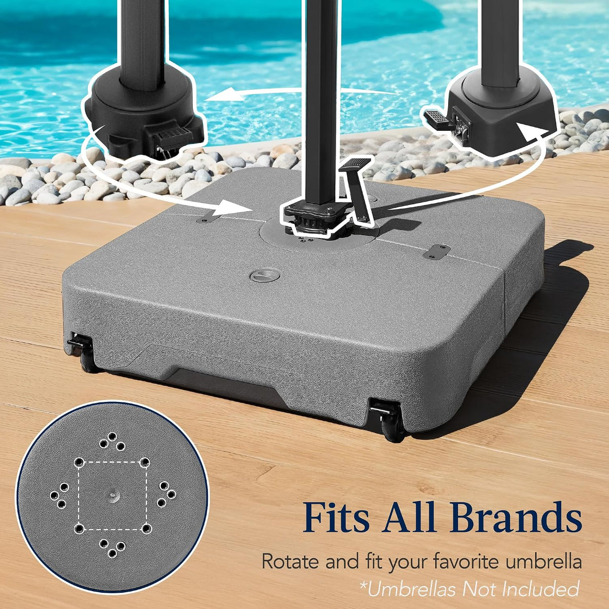 Best Choice Products 330lb Mobile Cantilever Offset Patio Umbrella Base, Universal Fit Heavy-Duty Outdoor Portable Stand w/Wheels Locks, Fillable Weights Set - Gray