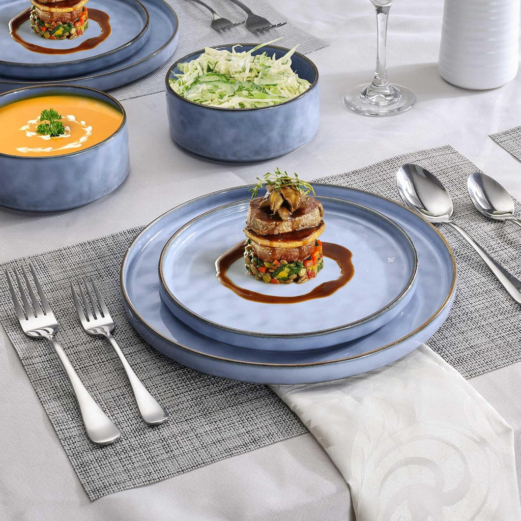 LIANYU 24 Pcs Plates and Bowls Dinnerware Sets for 8, Stoneware Dinner Dish Set, Dishware for Dessert Salad Pasta, Microwave & Dishwasher Safe, Serenity Blue