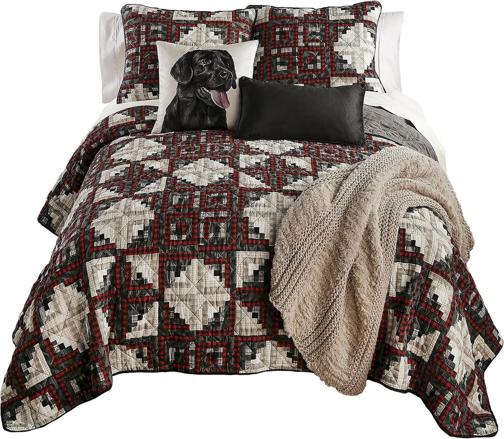 Donna Sharp Log Cabin Star Cotton Quilted Bedding Set -2-Piece Twin Size Quilt Set - Includes 1 Quilt and 1 Standard Pillow Sham - Machine Washable - Traditional Design