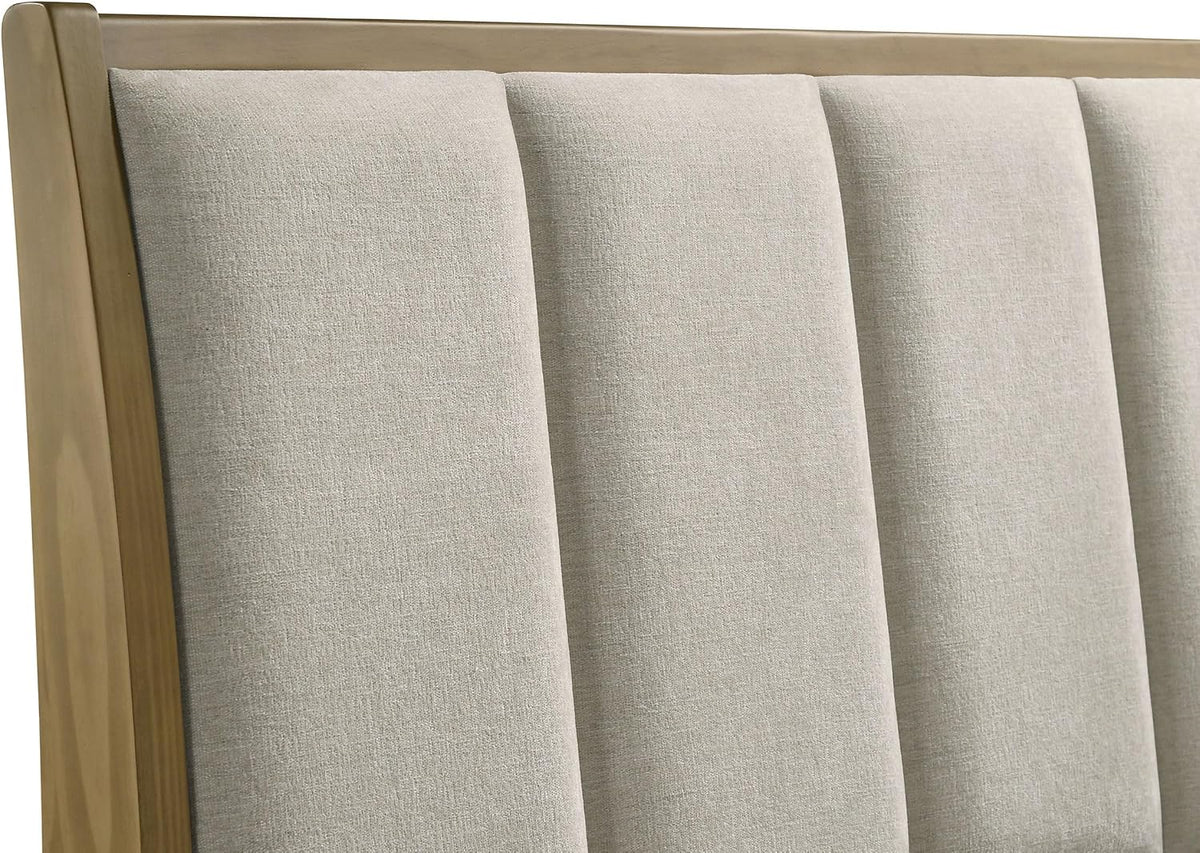 Coaster Home Furnishings Granada Transitional 4-Piece Bedroom Set Fabric Upholstered Eastern King Size Panel Bed Frame 53-inch Headboard Natural Pine 224921KE-S4