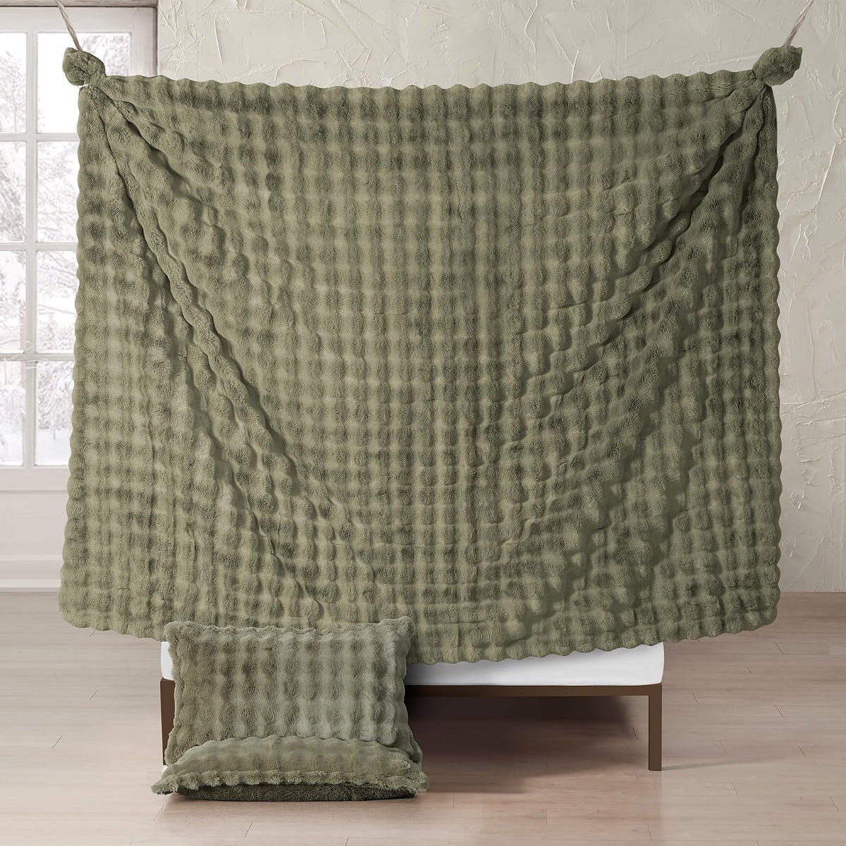 Byourbed Snowball Chunky Bunny - Coma Inducer® Oversized Queen Comforter - Olive Earth