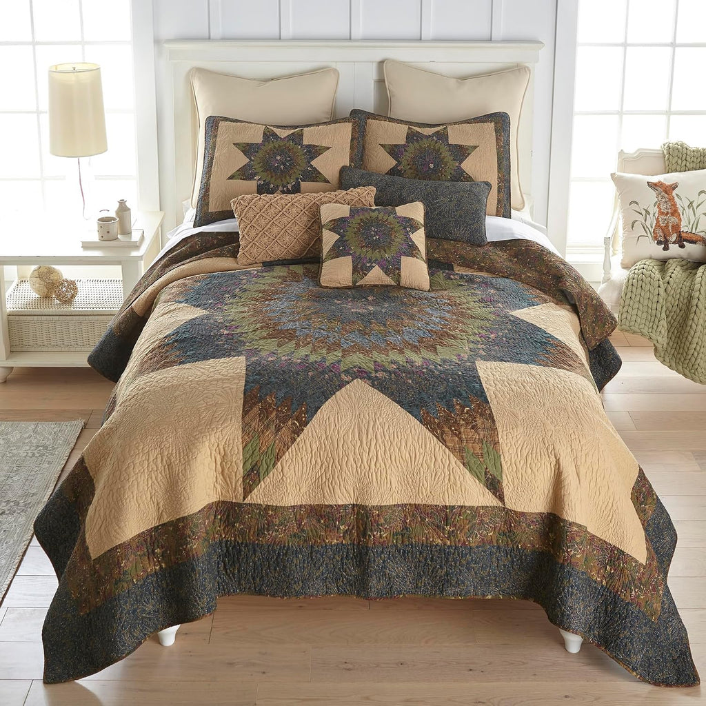 Donna Sharp Twin Bedding Set - 2 Piece - Forest Star Cotton Lodge Quilt Set with Twin Quilt and One Standard Pillow Sham - Machine Washable
