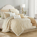 LANCO MODERN LIFESTYLE Taupe Queen Comforter Set, Classic Jacquard Floral 14 Pieces Bedding Set, Ultra Soft for All Seasons, Sheets, Bedskirt, Throw, Matching Shams and Decor Pillows