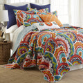 Levtex Home - Serendipity Quilt Set - King Quilt + Two King Pillow Shams - Boho Floral in Orange Teal Red Blue - Quilt Size (106x92in.) and Pillow Sham Size (36x20in.) - Reversible - Cotton