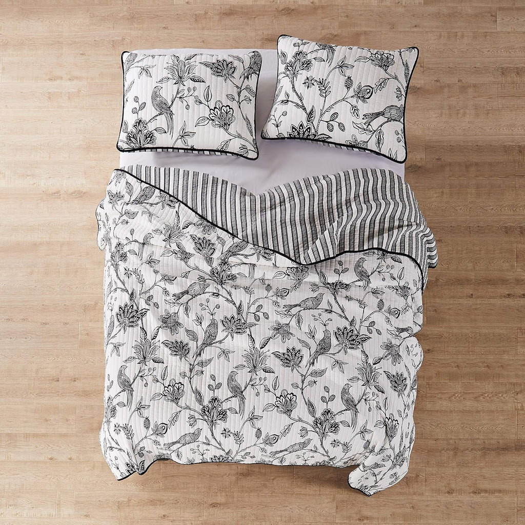 Levtex Home - Tanzie Black Quilt Set - Twin/Twin XL Quilt + One Standard Pillow Sham - Black and White - Quilt (68x86in.) and Pillow Shams (26x20in.) - Reversible - Cotton Fabric