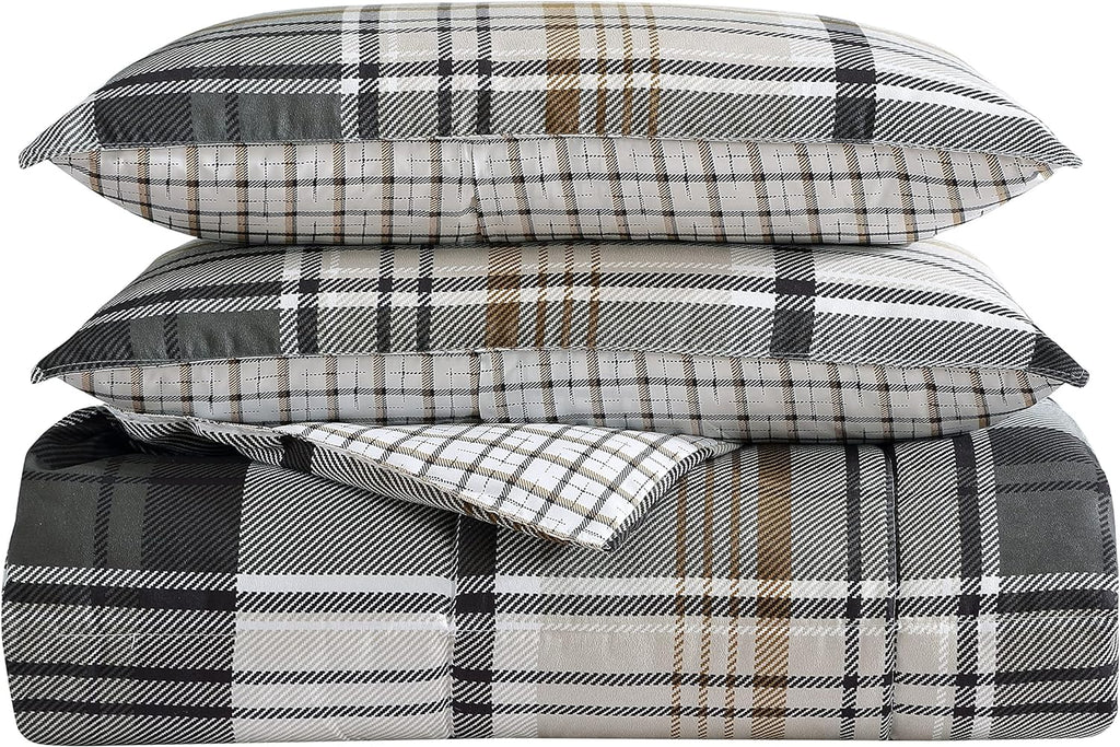 Eddie Bauer - King Comforter Set, Plaid Reversible Bedding, Stylish & Warm Home Decor (Normandy Grey, King)