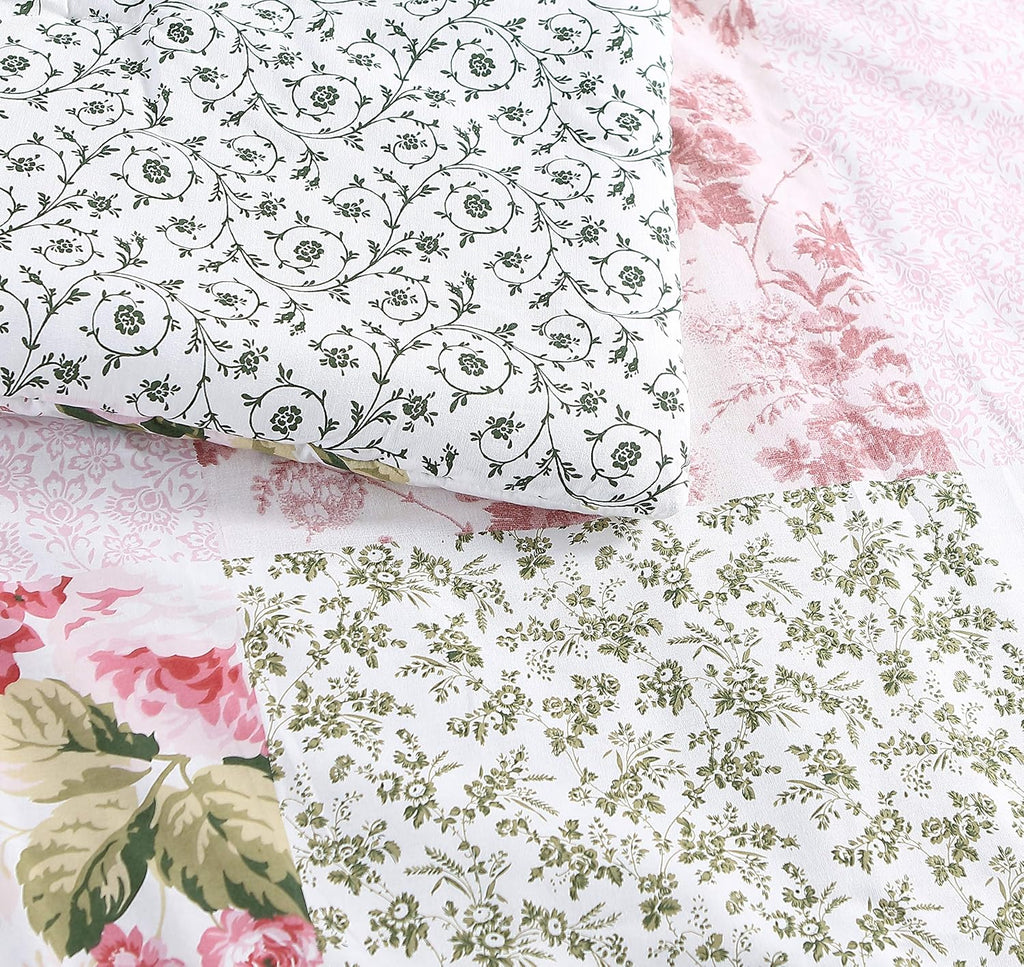 Laura Ashley - Queen Comforter Set, Reversible Cotton Bedding, Includes Matching Shams with Bonus Euro Shams & Throw Pillows (Ailyn Pink, Queen)