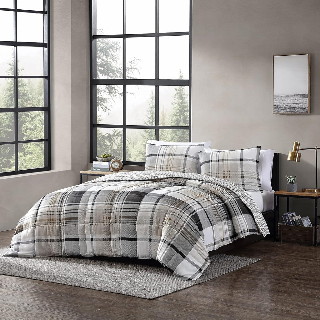 Eddie Bauer - King Comforter Set, Plaid Reversible Bedding, Stylish & Warm Home Decor (Normandy Grey, King)