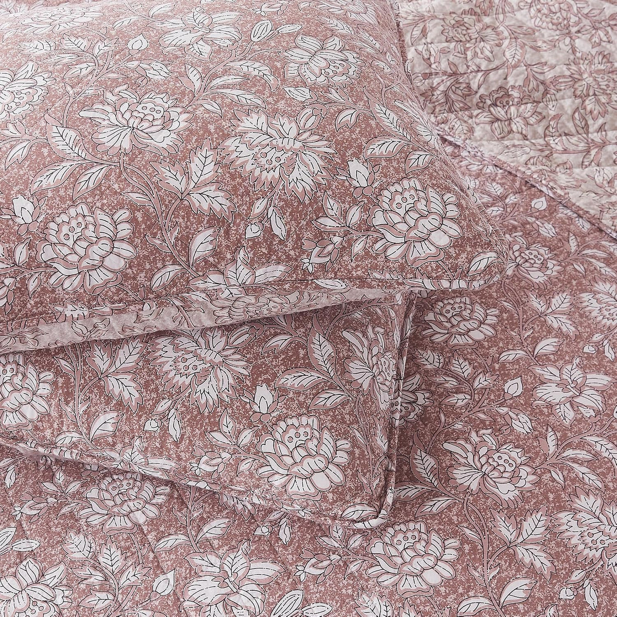 Lush Decor Zara Floral Block Reversible Cotton Quilt 3 Piece Set King/Cal King Terracotta - Floral Bedding Set - Block Print Quilt - Vintage Coquette Decor