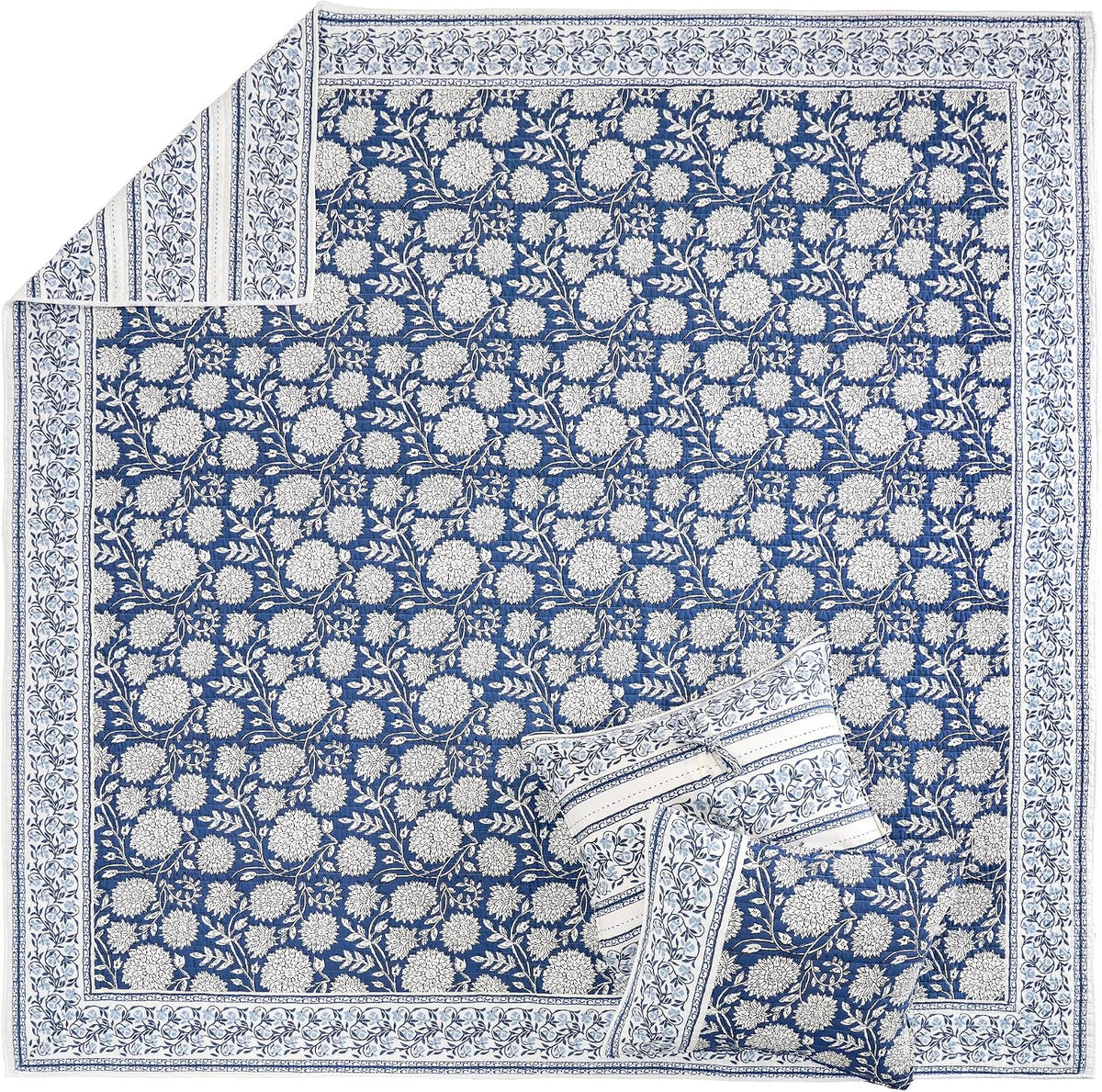 Levtex Home Adare Denim Reversible Twin/Twin XL Quilt Set (68x86in) with 1 Pillow Sham (26x20in) - Floral Bedding - Blue White - Cotton Twin Size Quilt Bedding Set - Lightweight, Soft, Pre-Washed