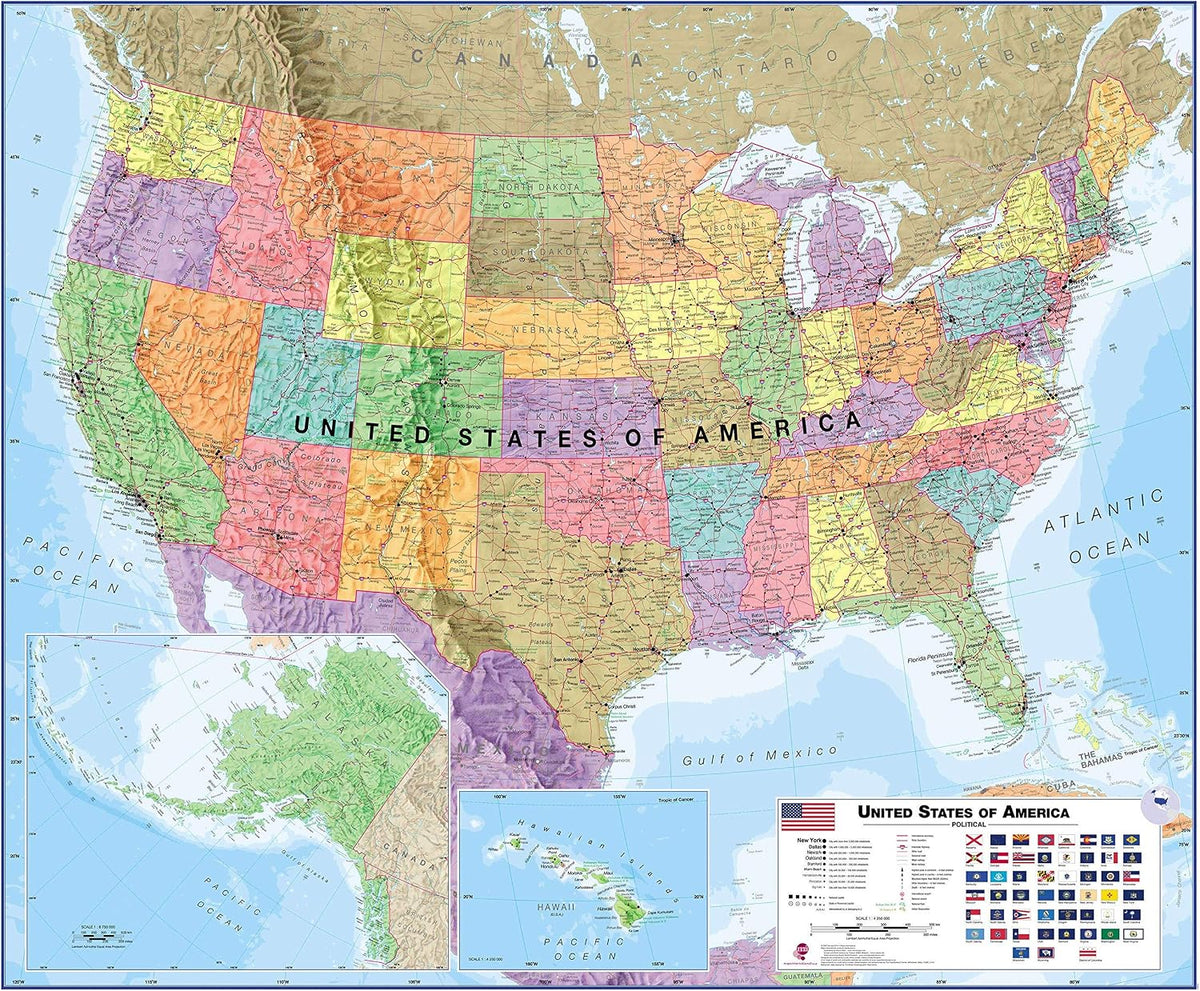 Maps International Huge Political USA Wall Map - Laminated - 46 x 55