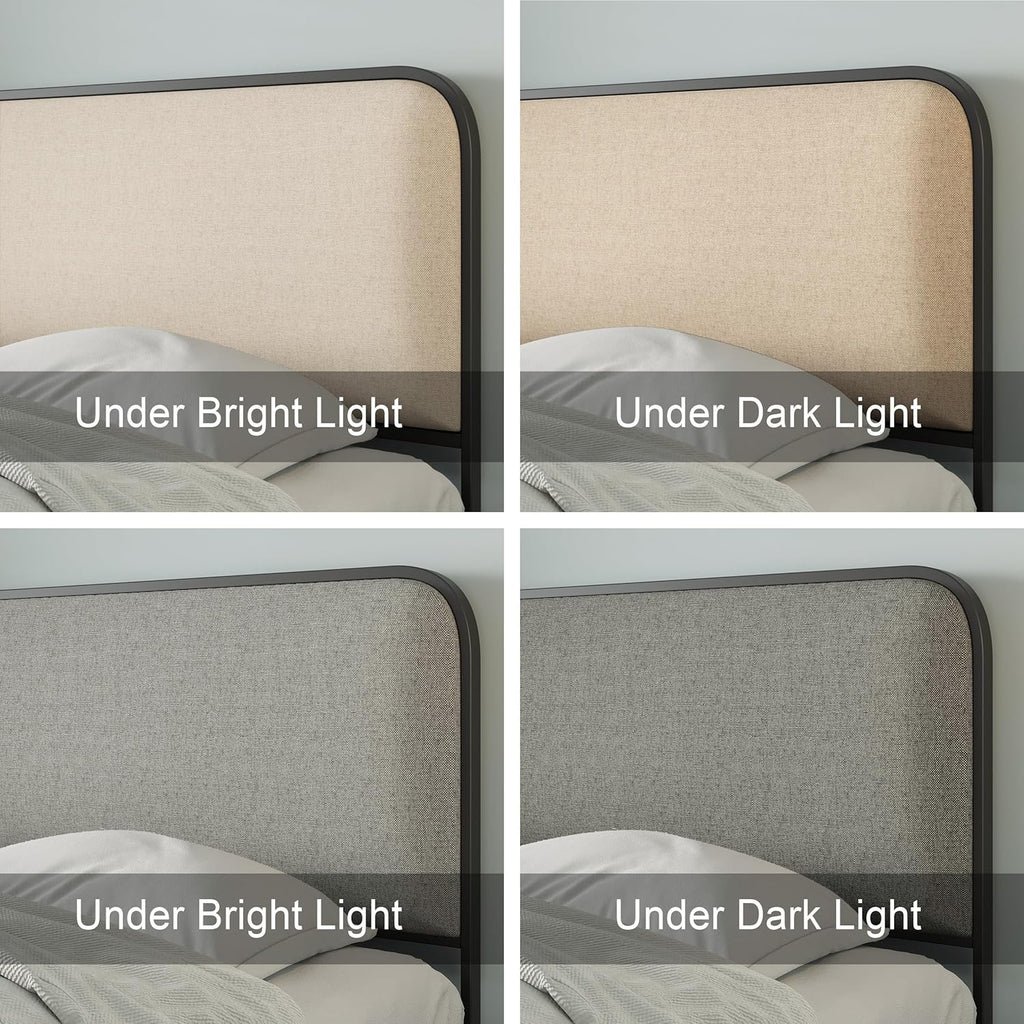Merax Queen Size Metal Bed Frame with Curved Upholstered Headboard and Footboard, Modern Platfrom Bed & 4 Storage Drawers Under Bed, No Box Spring Needed, Easy Assembly, Beige