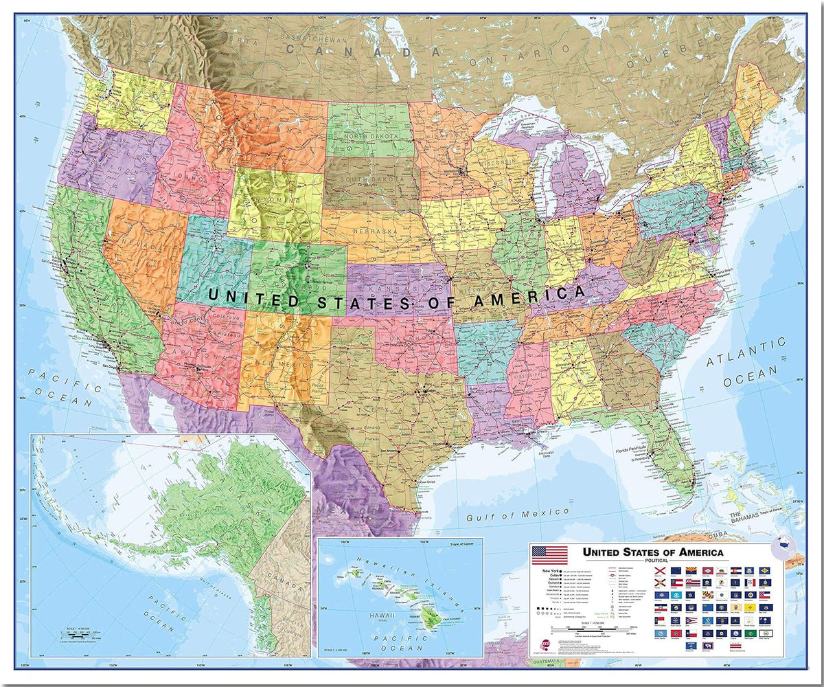 Maps International Large Political USA Wall Map - Pinboard - 47 x 39