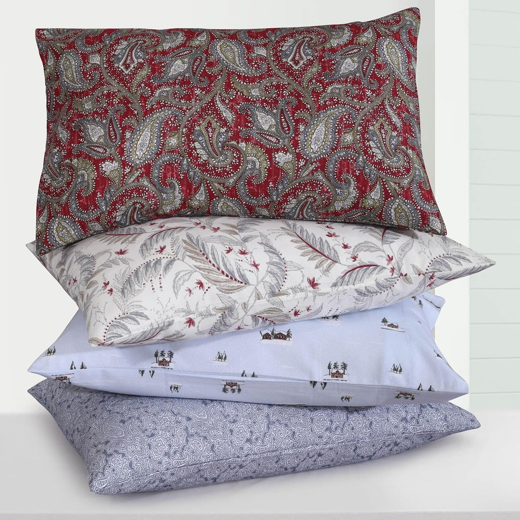 Tribeca Living Portuguese Cotton Flannel Sheets Queen Size - 170-GSM Deep Pocket Bed Sheet Set for Mattresses up to 21 Inches - 4 Piece Ultra-Soft Printed Bedding in Chiara Leaves