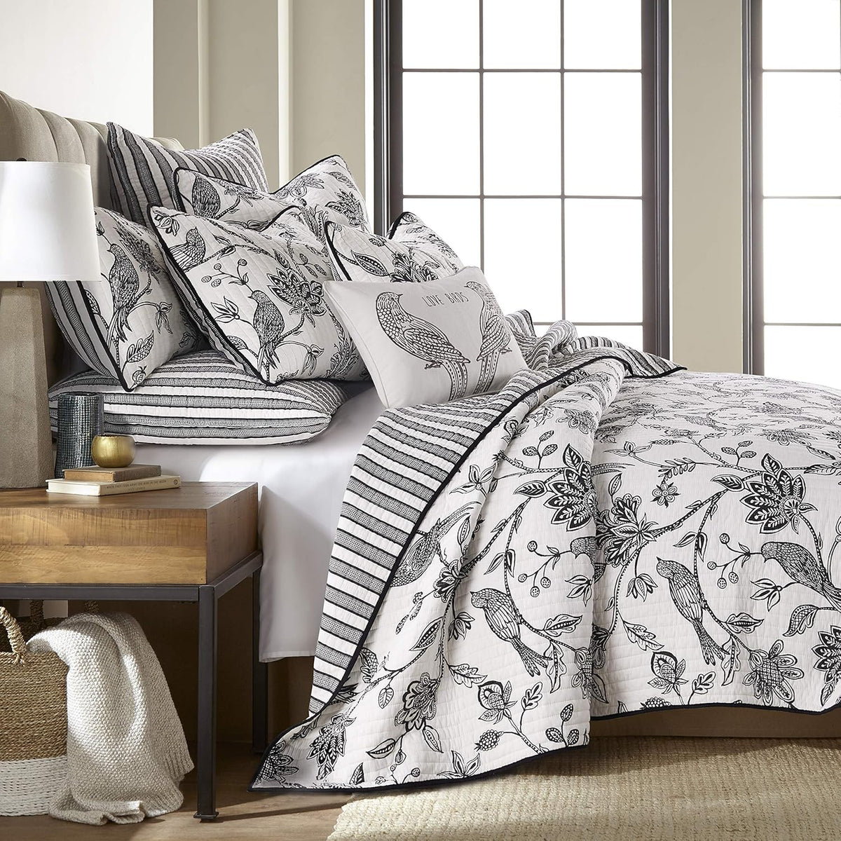 Levtex Home - Tanzie Black Quilt Set - Twin/Twin XL Quilt + One Standard Pillow Sham - Black and White - Quilt (68x86in.) and Pillow Shams (26x20in.) - Reversible - Cotton Fabric