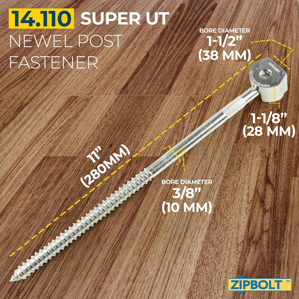 Zipbolt 14.100 Super UT Newel Post Fastener Bulk Pack — Quick and Easy Wrench-Free Installation of Staircase Newel Posts, Anchors Post Directly to Wood or Concrete Floor