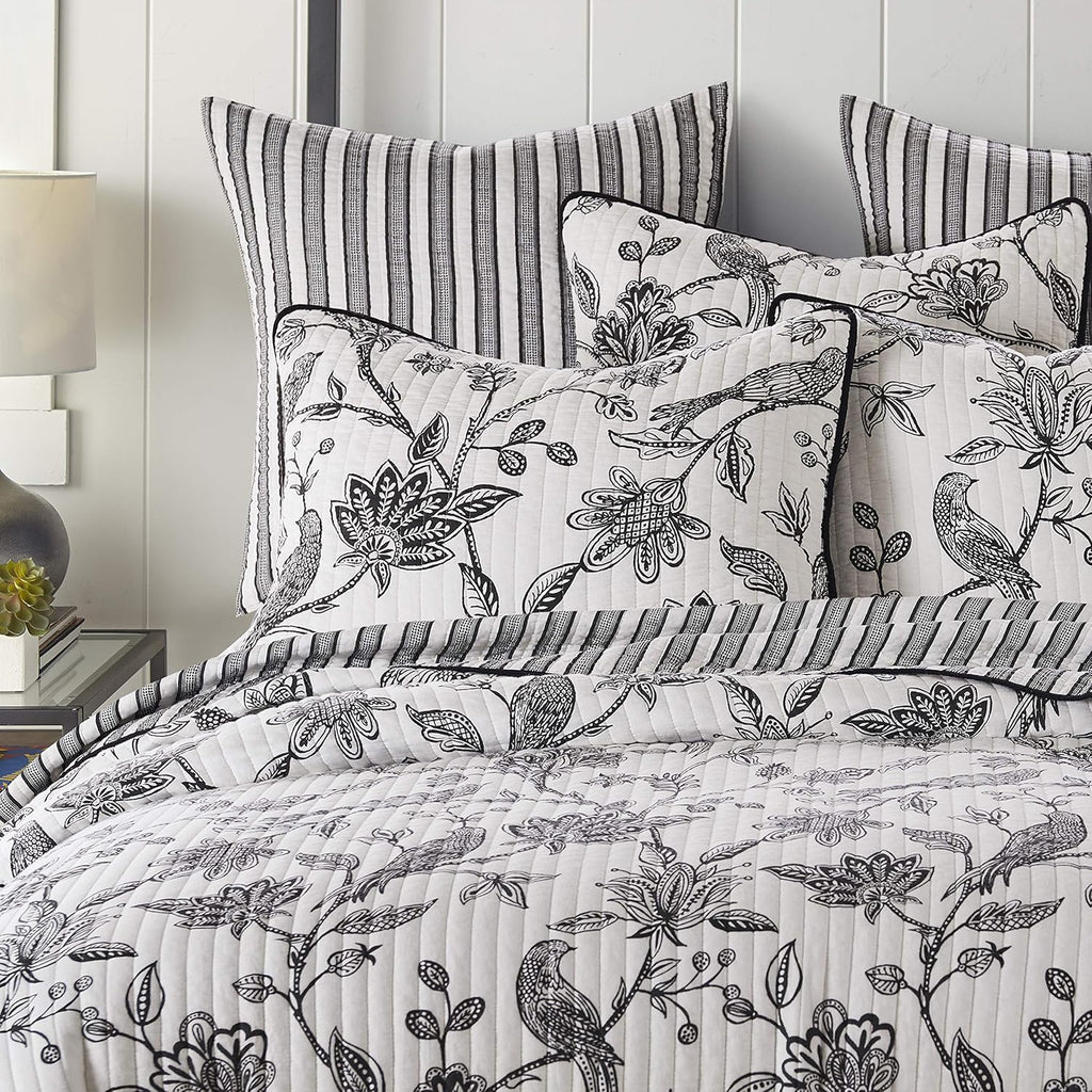 Levtex Home - Tanzie Black Quilt Set - Twin/Twin XL Quilt + One Standard Pillow Sham - Black and White - Quilt (68x86in.) and Pillow Shams (26x20in.) - Reversible - Cotton Fabric