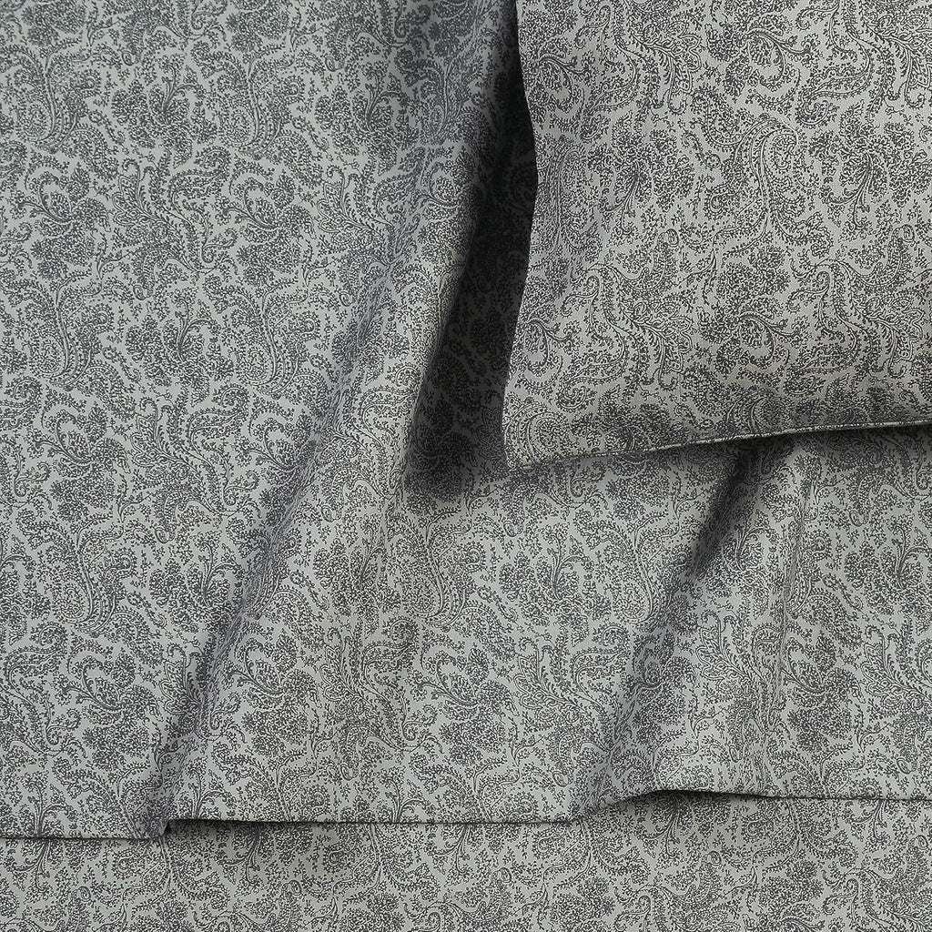 Tribeca Living Portuguese Cotton Flannel Sheets Queen Size - 170-GSM Deep Pocket Bed Sheet Set for Mattresses up to 21 Inches - 4 Piece Ultra-Soft Printed Bedding in Bella Grey