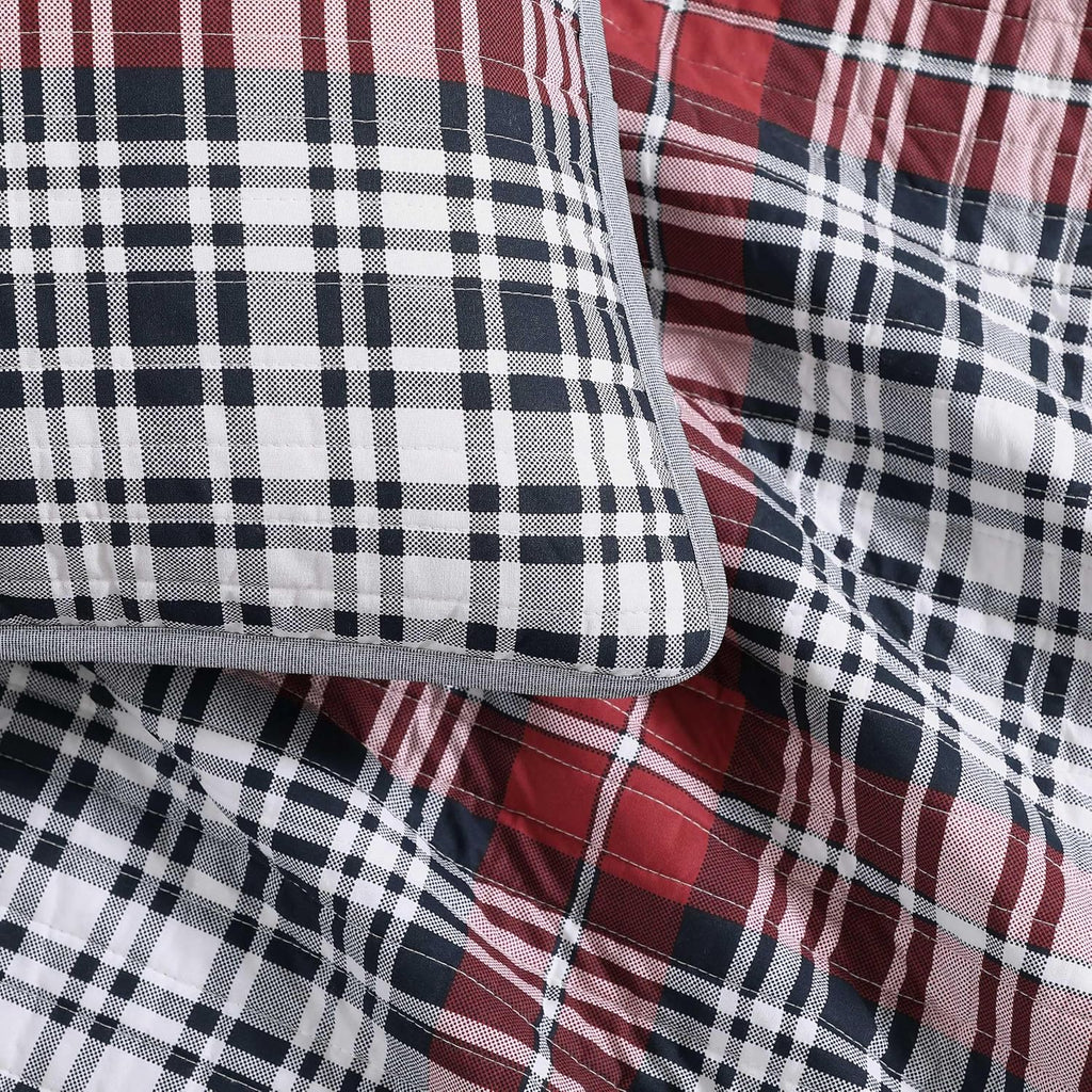 Tommy Hilfiger - Queen Quilt Set, Soft Cotton w/Breathable Feel, Lightweight Bedding for Year Round Comfort, 3 Piece Bed Set w/Matching Pillowcases (Collegiate Tartan Blue)