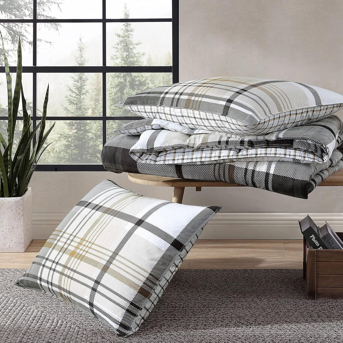Eddie Bauer - King Comforter Set, Plaid Reversible Bedding, Stylish & Warm Home Decor (Normandy Grey, King)