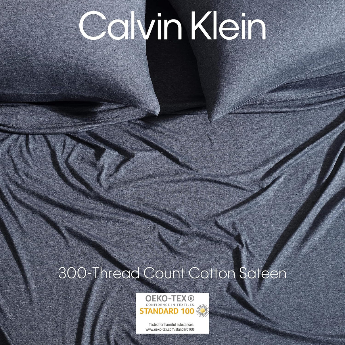 Calvin Klein - Queen Size Sheets Set, Naturally Soft Cotton-Blend Melange Jersey Bedding - Bed Sheets with Matching Pillowcases & Fitted Sheet (Modern Cotton Dark Blue)