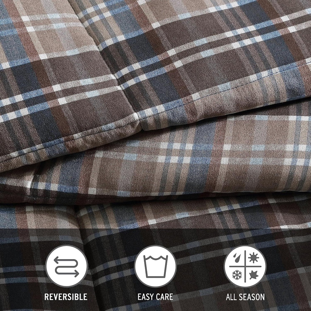 Eddie Bauer- Twin Comforter Set, Reversible Microsuede Bedding with Matching Sham(s), Casual Luxurious Bedding Set (Rugged Plaid Brown, Twin)