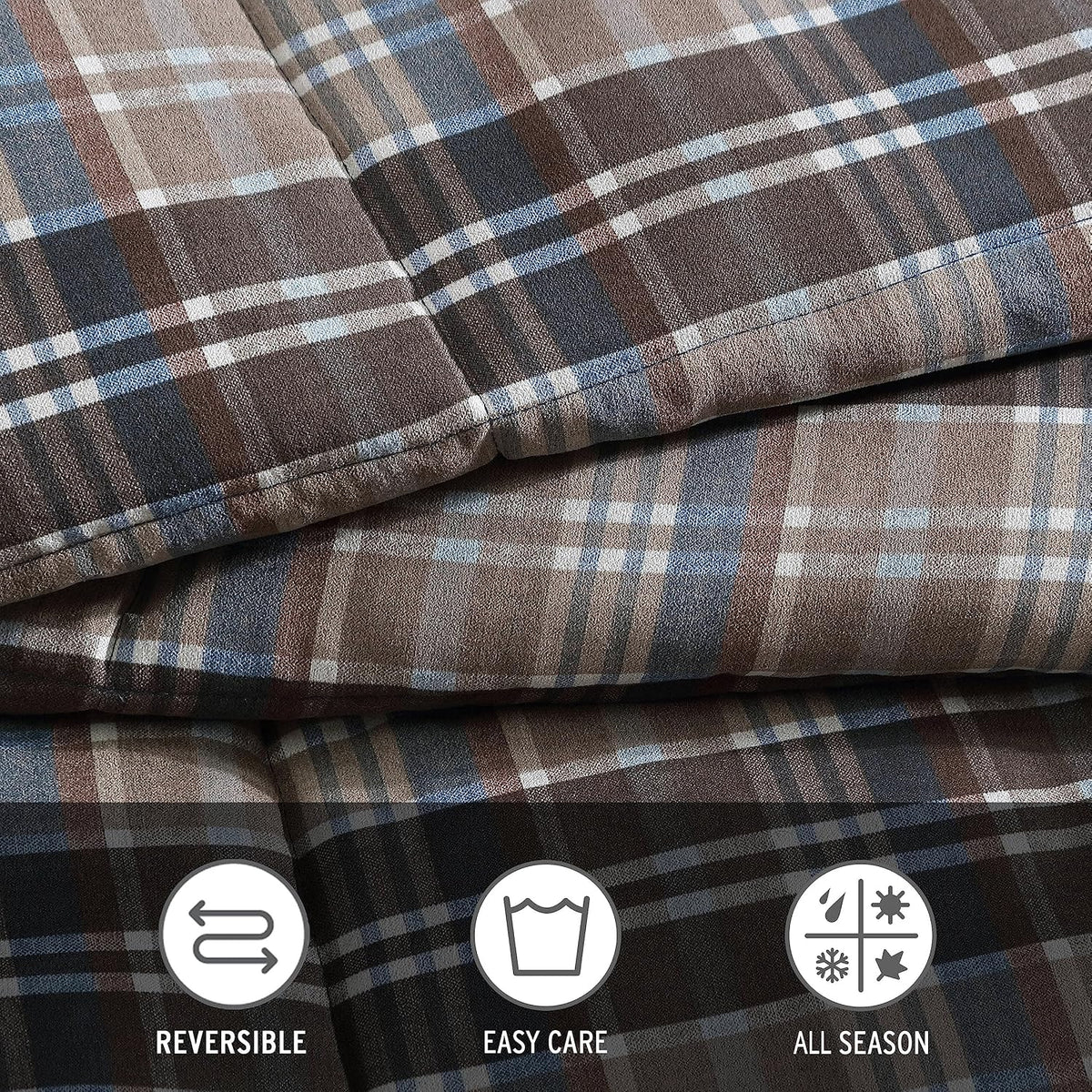 Eddie Bauer- Twin Comforter Set, Reversible Microsuede Bedding with Matching Sham(s), Casual Luxurious Bedding Set (Rugged Plaid Brown, Twin)