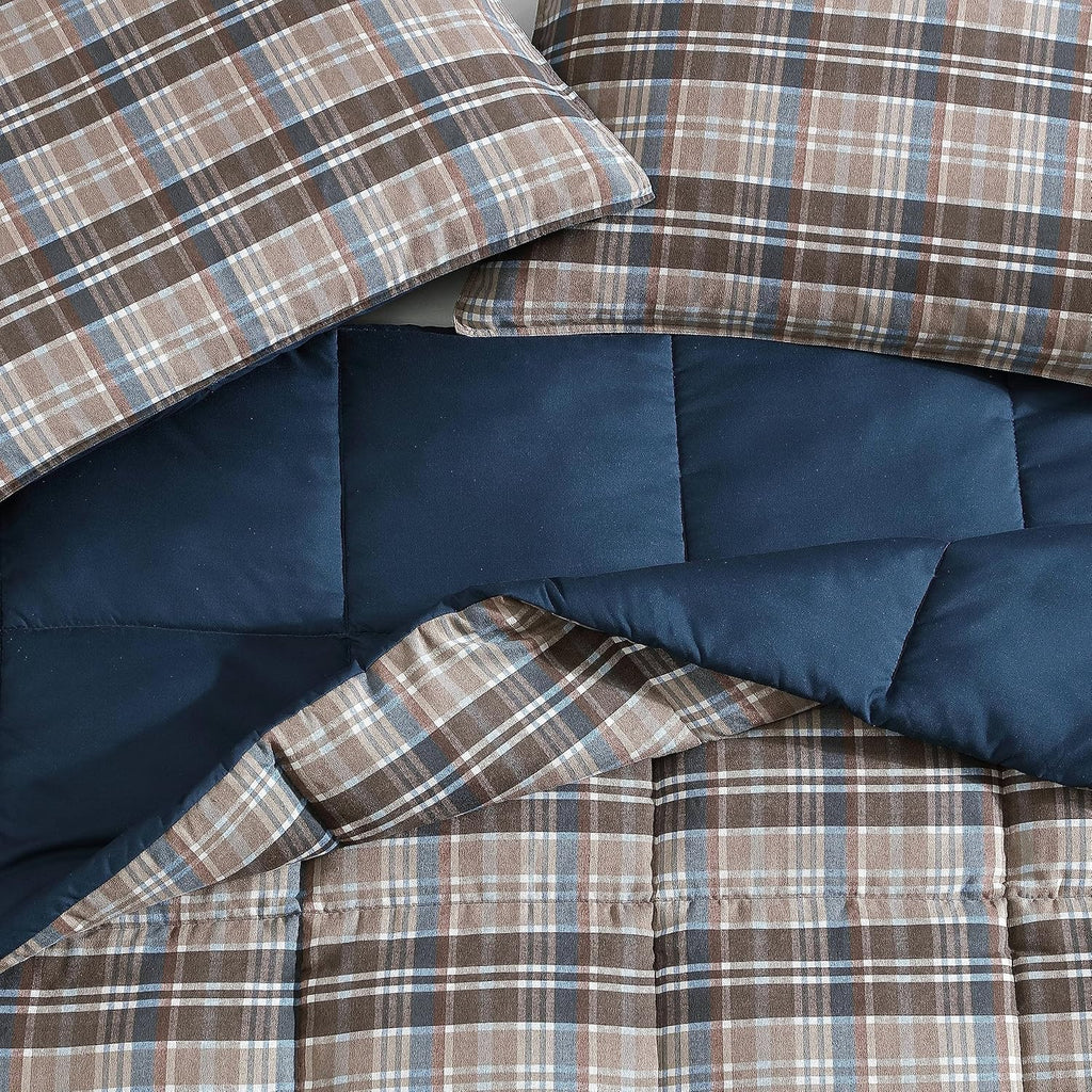 Eddie Bauer- Twin Comforter Set, Reversible Microsuede Bedding with Matching Sham(s), Casual Luxurious Bedding Set (Rugged Plaid Brown, Twin)
