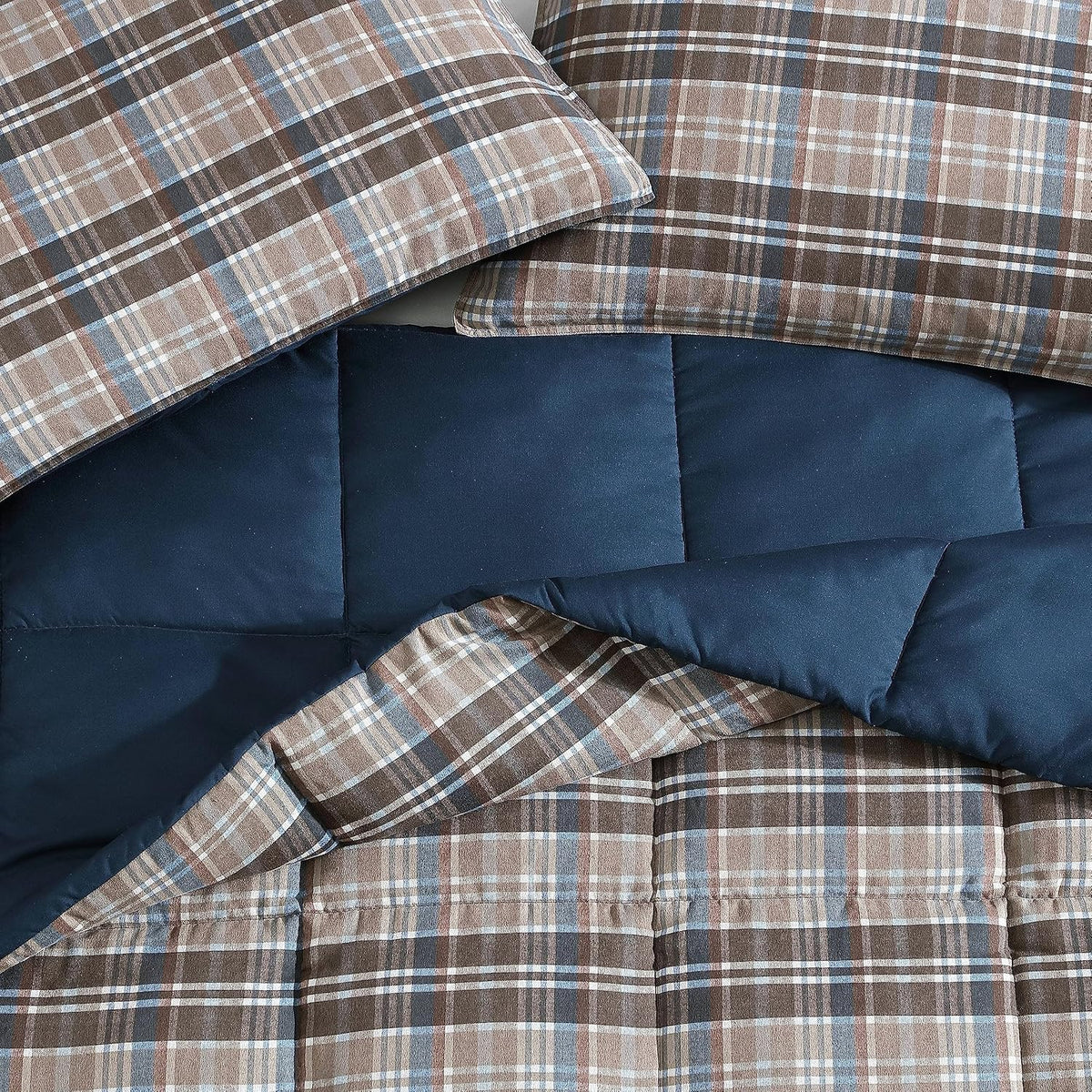 Eddie Bauer- Twin Comforter Set, Reversible Microsuede Bedding with Matching Sham(s), Casual Luxurious Bedding Set (Rugged Plaid Brown, Twin)