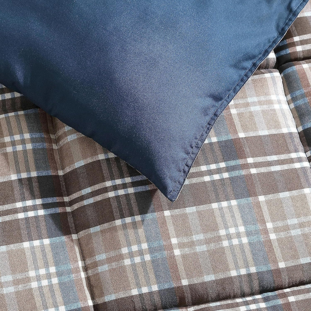 Eddie Bauer- Twin Comforter Set, Reversible Microsuede Bedding with Matching Sham(s), Casual Luxurious Bedding Set (Rugged Plaid Brown, Twin)