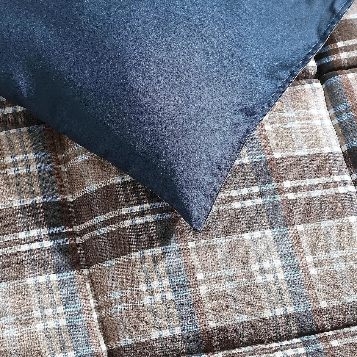 Eddie Bauer- Twin Comforter Set, Reversible Microsuede Bedding with Matching Sham(s), Casual Luxurious Bedding Set (Rugged Plaid Brown, Twin)